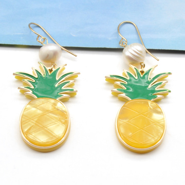 Diseño más nuevo Amarillo Acrílico lindo Pendientes de piña